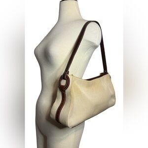 Cole Haan Handbag Canvas & Leather | Beige & Brown Shoulder Purse